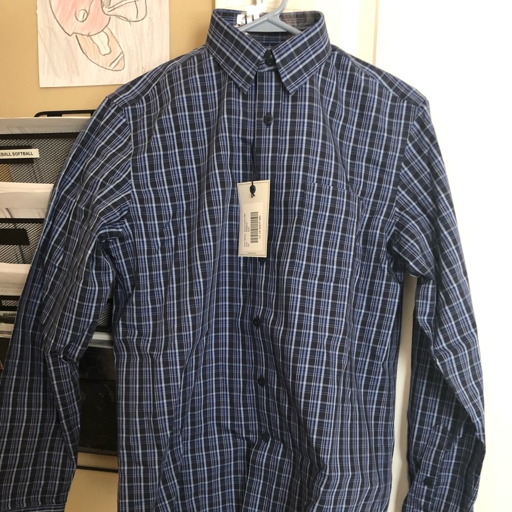 unTuckit Men’s Plaid Button Down Polo Blue Medium